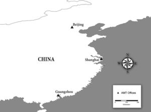 Map of three major Chinese cities: Guangzhou, Shanghai, and Beijing 