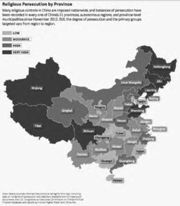 a map of china and the religious persecution by province.