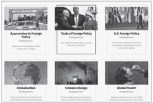 Screenshot of Examples of topics in the “Teaching Resources" in the World101 website