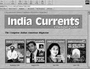 the webpage cover for india currents magazine. it features several issue covers on it.