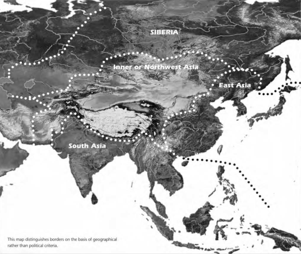 map of south asia, inner or northwest asia, east asia, and siberia