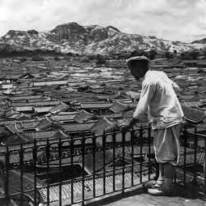 photo of a man overlooking a crowded city